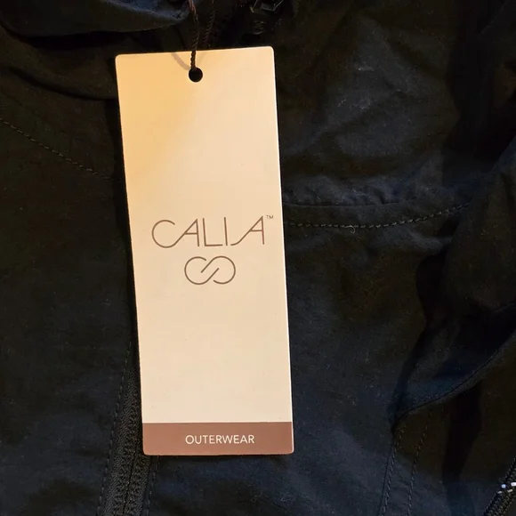 Women's Calia Hooded Windbreaker Jacket L Black with White Drawstrings - Picture 3 of 5